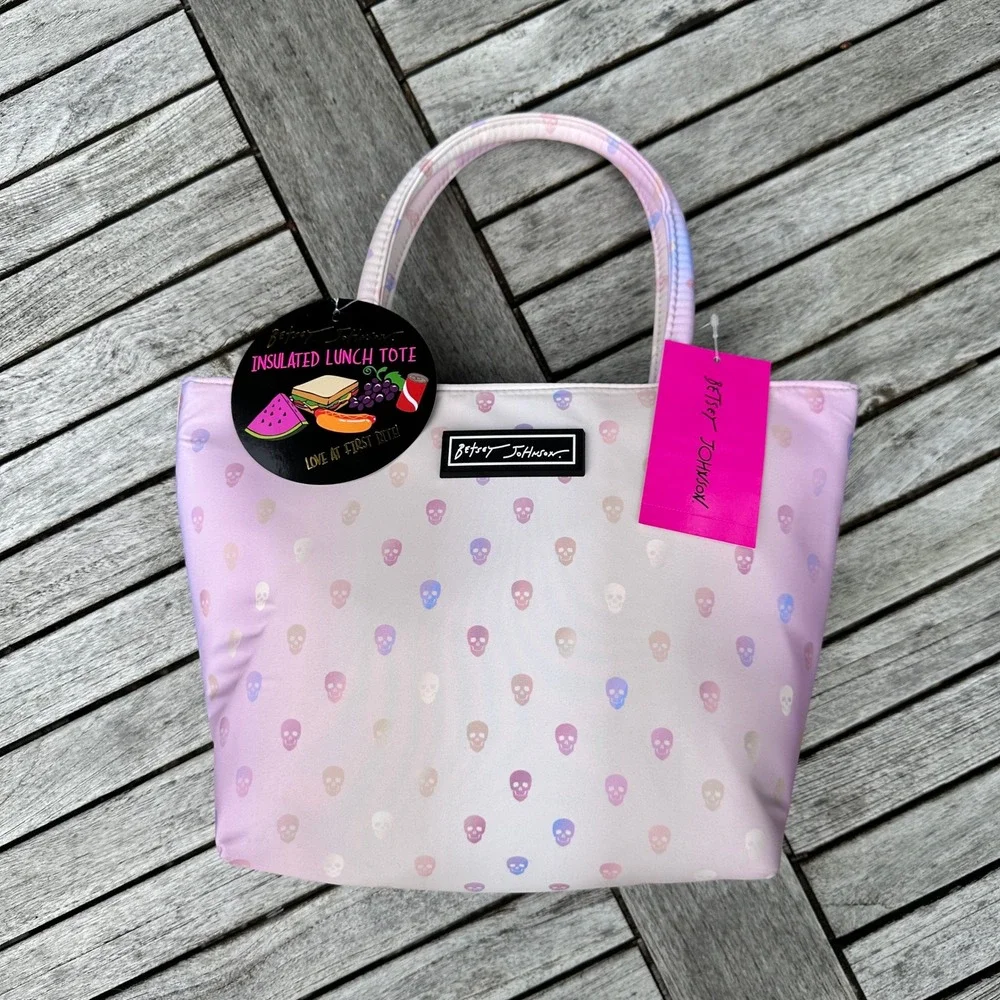 Betsey Johnson Rose Skull Insulated Lunch Tote Satchel Pink Ombre TBJ-0464 NEW